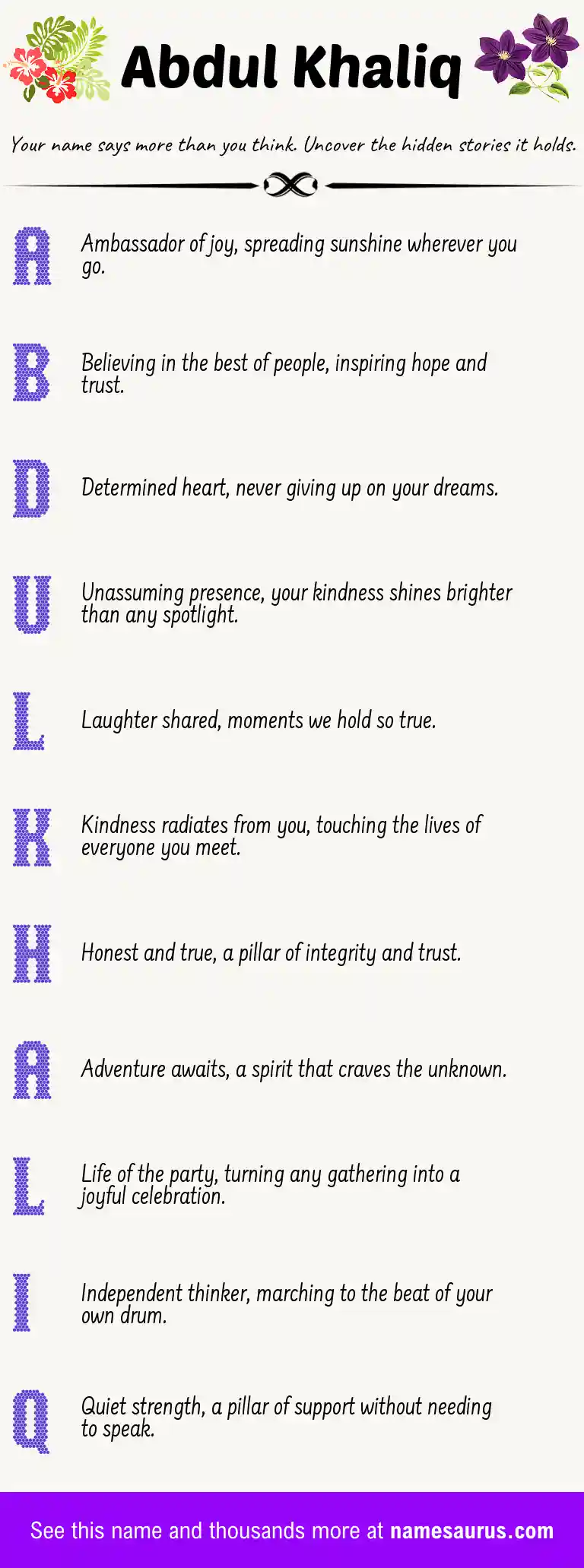 Acrostic poem about Abdul Khaliq.